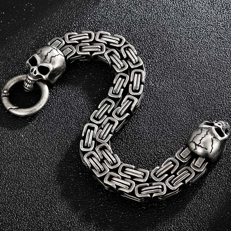 Double Skull Heads Link Bracelet