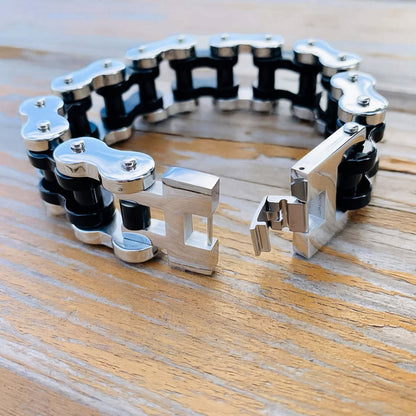 Silver Black Motorcycle Chain Bracelet