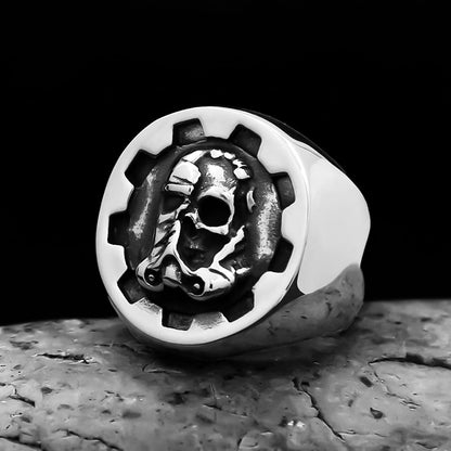 Warrior Half-Face Skull Ring