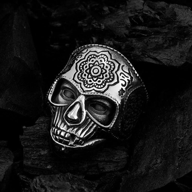 Mandala Flower Skull Ring