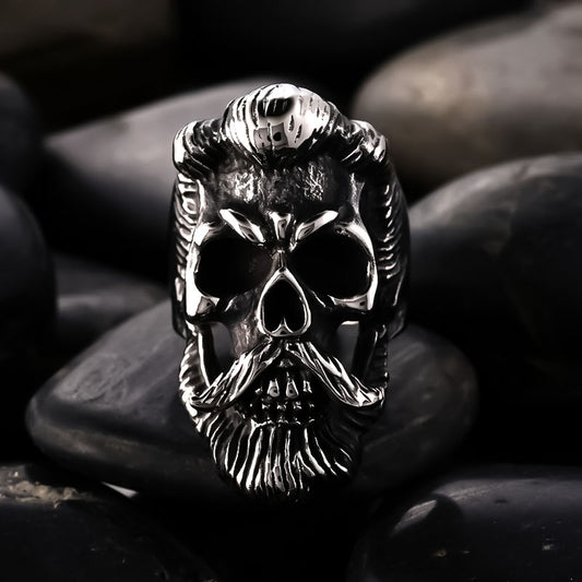 Retro Bearded Skull Sterling Silver Ring