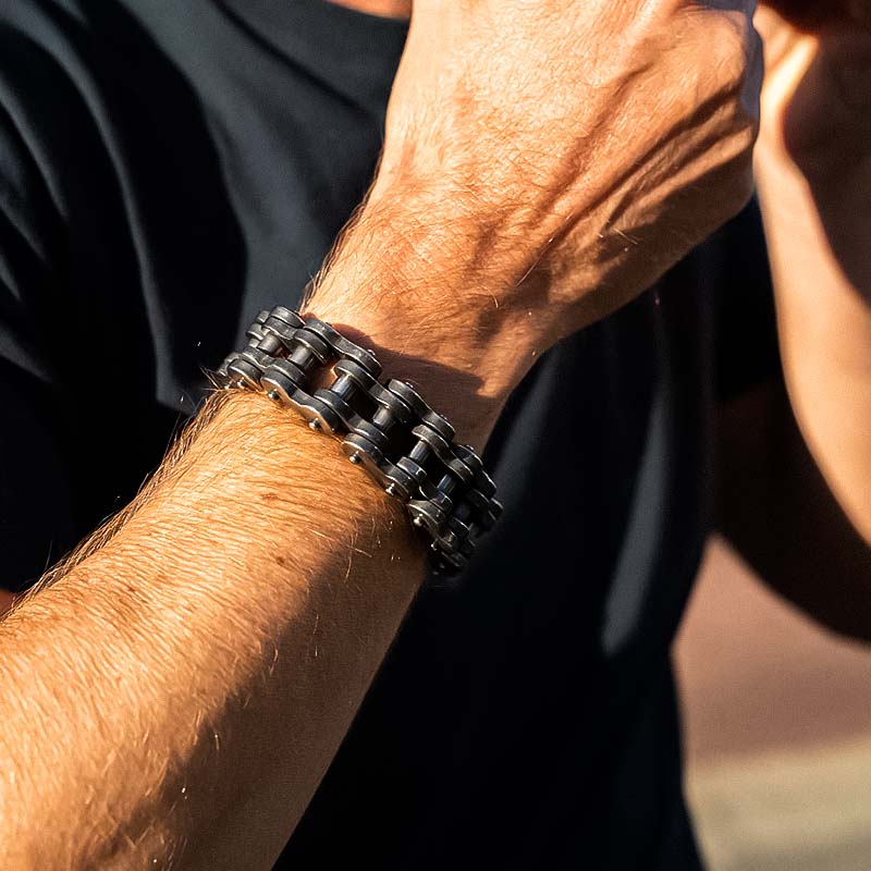 Rugged Black Motorcycle Chain Bracelet