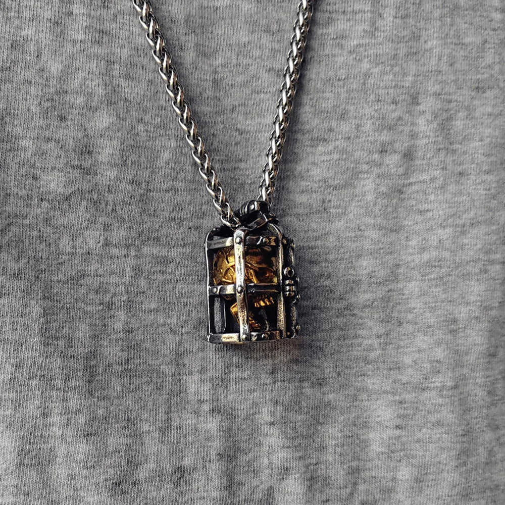 Cage Skull Pendant Necklace