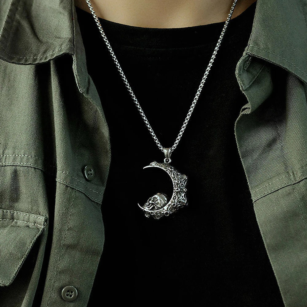 Crescent Skull Necklace