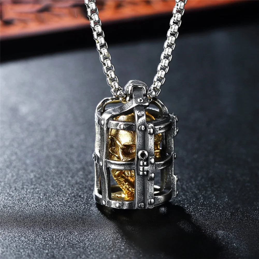 Cage Skull Pendant Necklace