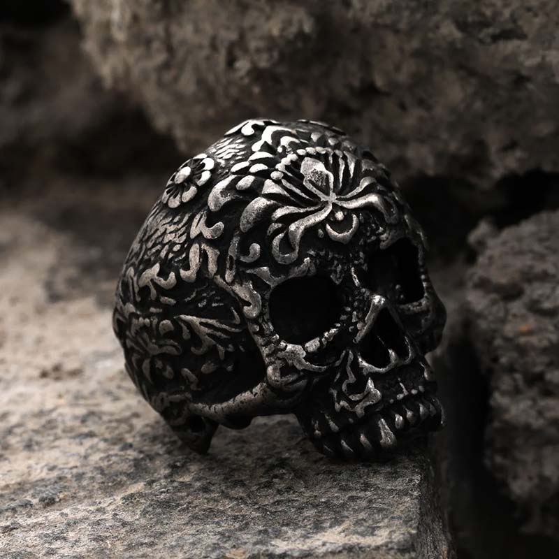 Vintage Bloom Skull Ring